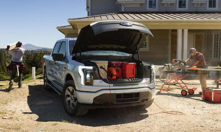 2022 Ford F-150 Lightning powering a chop saw
