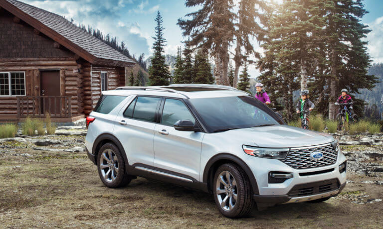 2023 Ford Explorer parked outside a cabin