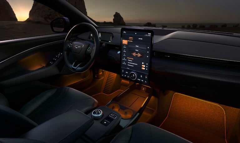 2023 Ford Mustang Mach-E interior front seats with orange lighting