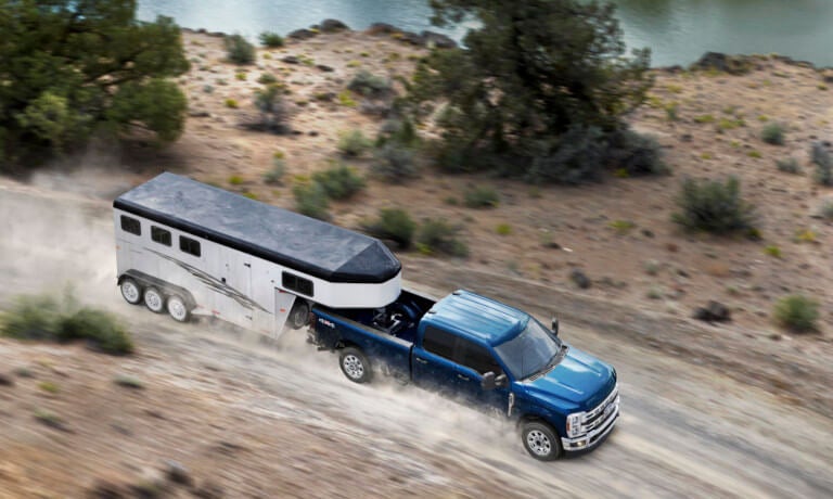 2024 Ford Super Duty towing trailer from above