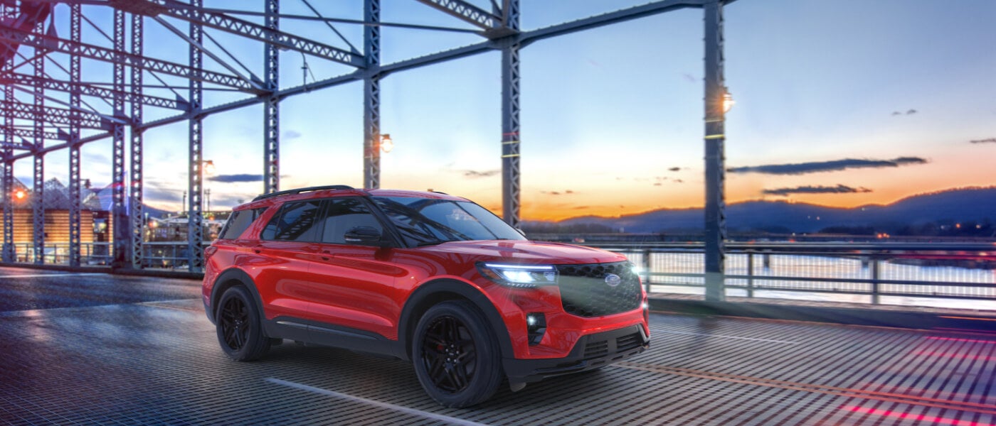 2026 Ford Explorer driving on a bridge