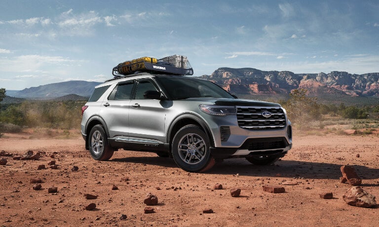 2026 Ford Explorer in desert with luggage on top