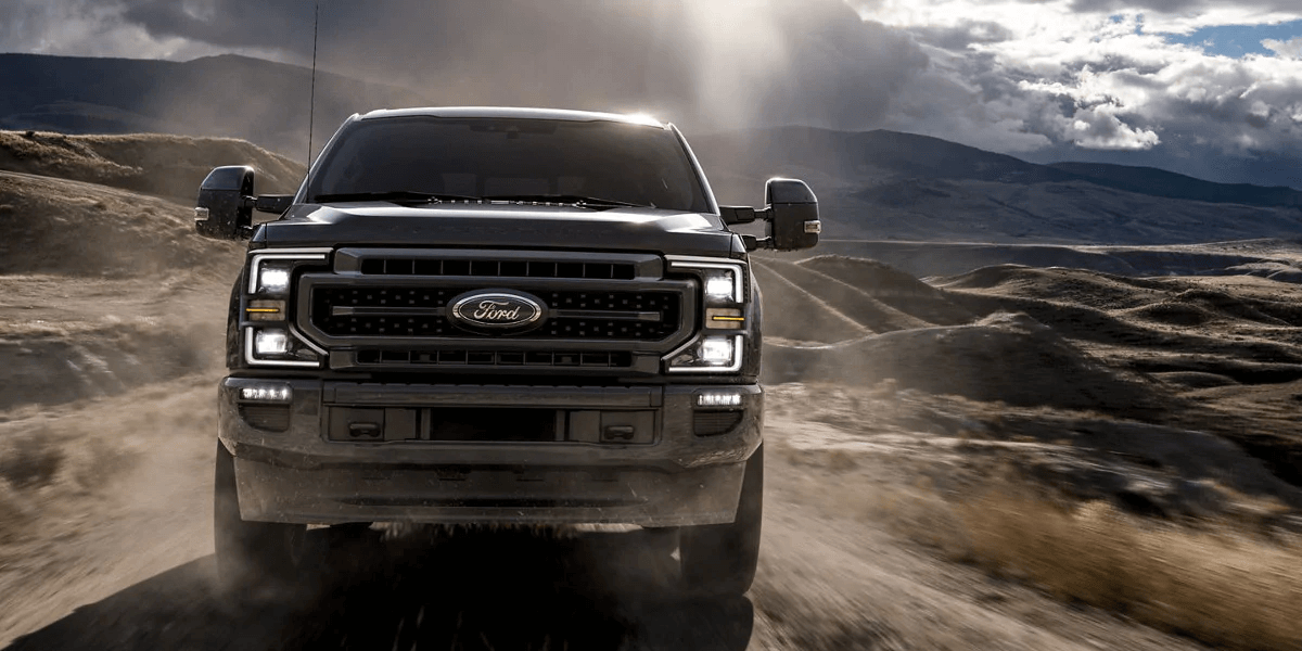 Black 2020 Ford Super Duty on road