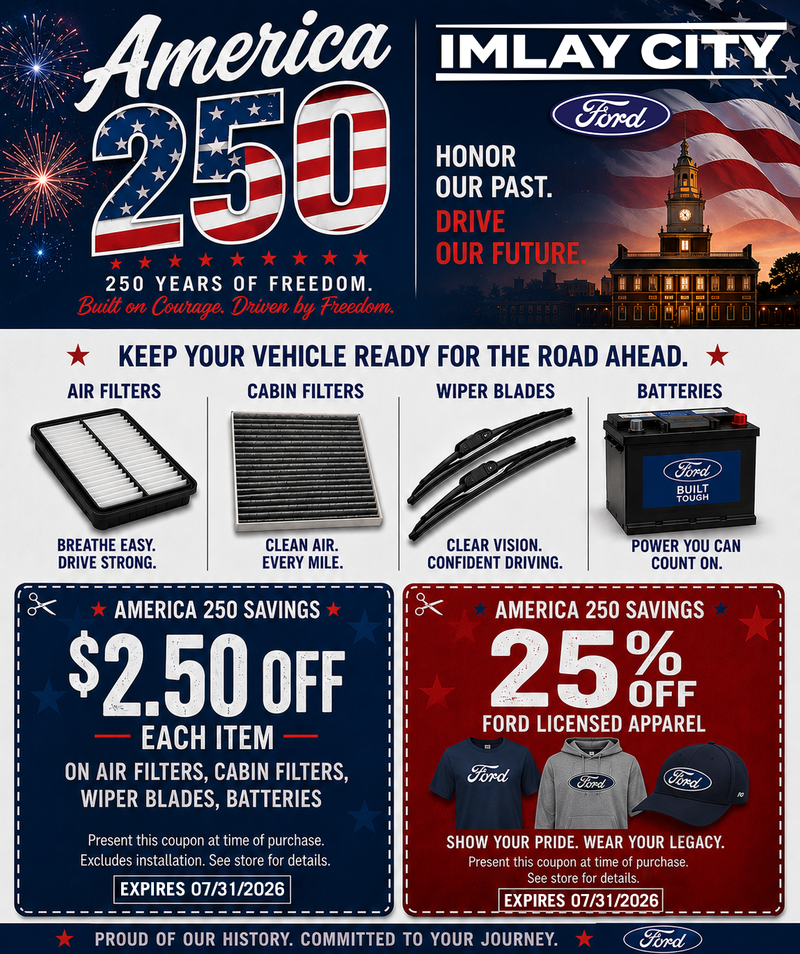 America 250. Honor Our Past. Drive Our Future. From Imlay City Ford.