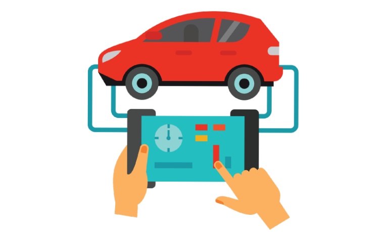 cartoon image showing car inspection