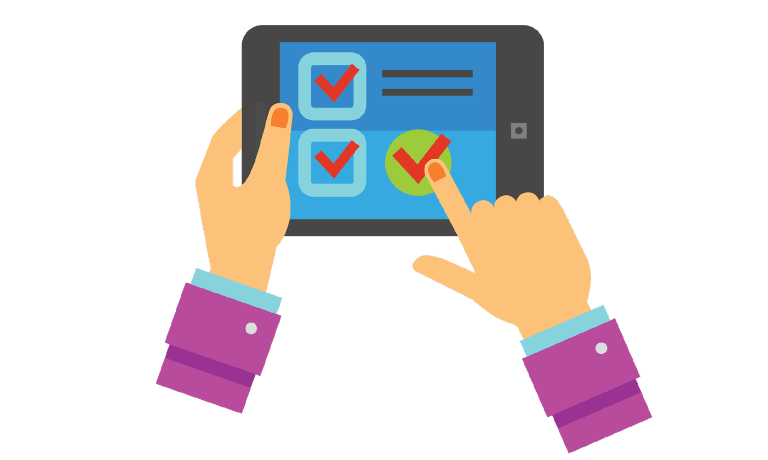 Cartoon image showing buying on a tablet