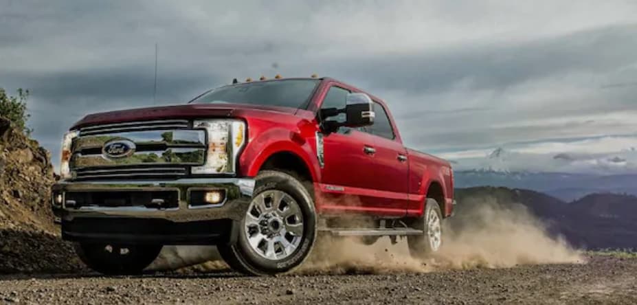 A red 2019 Ford Super Duty truck